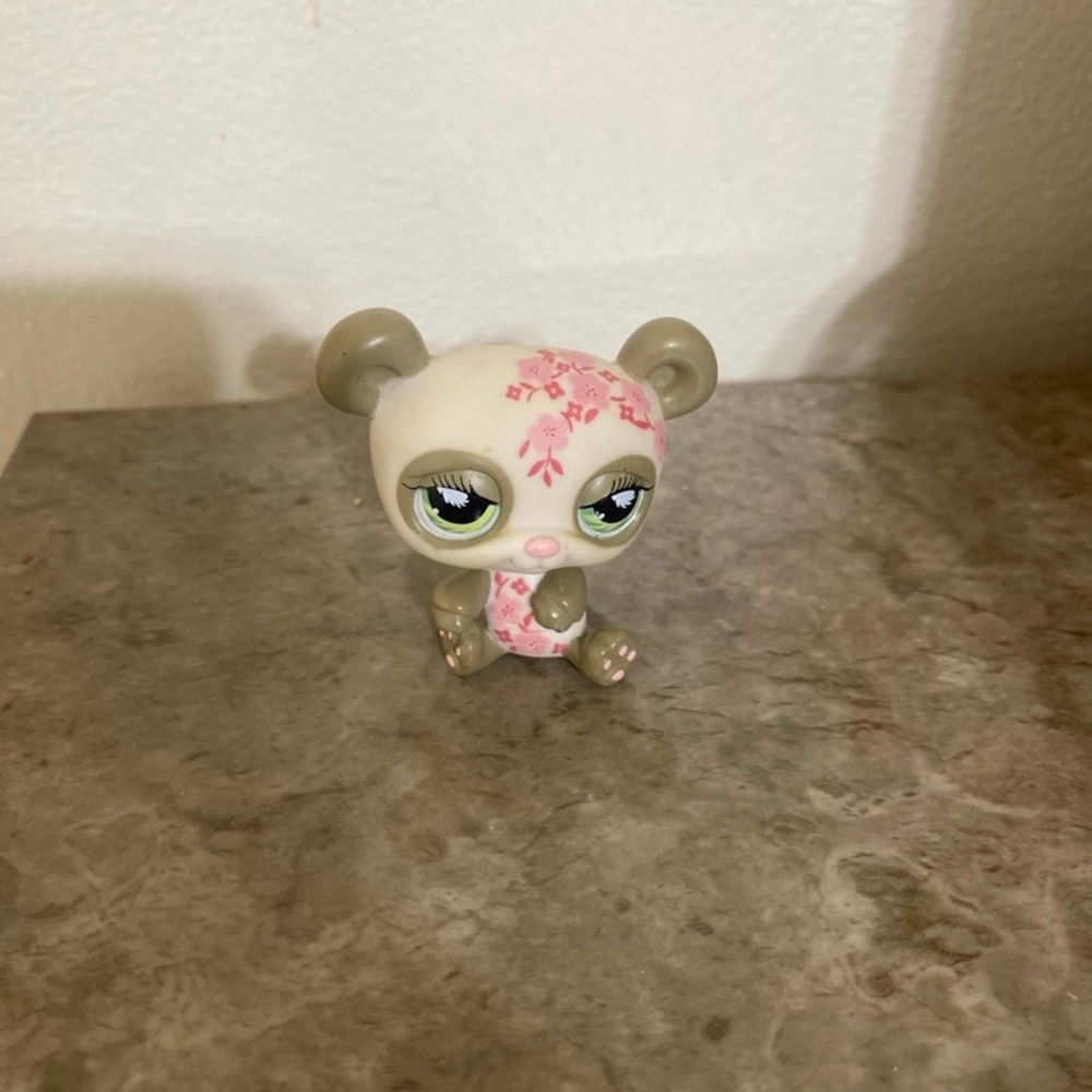 Littlest Pet Shop Pink and Cream Floral Panda Figure